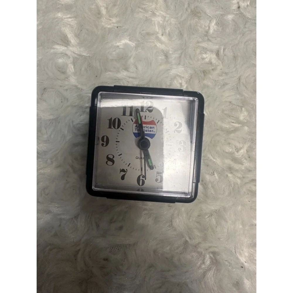 American Tourister Analog Quartz Alarm Clock Black Square Arabic Numerals